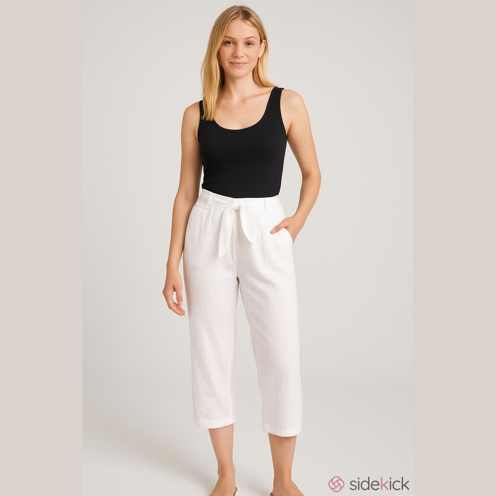 I.N. Wide Leg Cropped Linen Pants Small Flowy Resort Beach Summer Minimalist